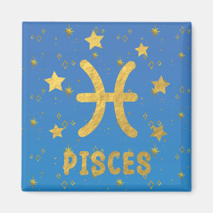 Pisces Zodiac Blue und Gold Magnet