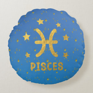 Pisces Zodiac Blue und Gold Round Pillow Rundes Kissen