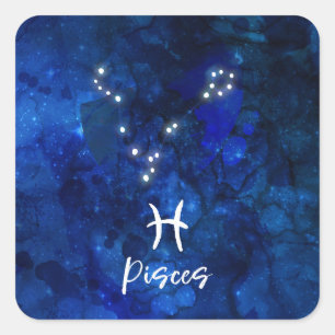 Pisces Zodiac Constellation Blue Galaxy Celestial Quadratischer Aufkleber