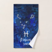 Pisces Zodiac Constellation Blue Galaxy Monogram Badhandtuch Set (Handtuch)
