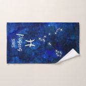 Pisces Zodiac Constellation Blue Galaxy Monogram Badhandtuch Set (Handtuch)