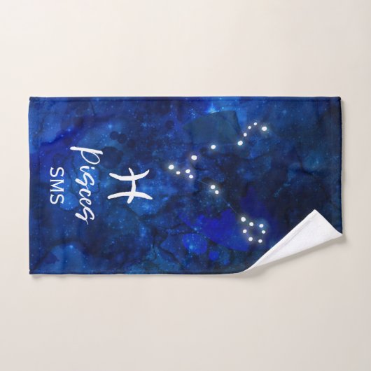 Pisces Zodiac Constellation Blue Galaxy Monogram Badhandtuch Set (Handtuch)