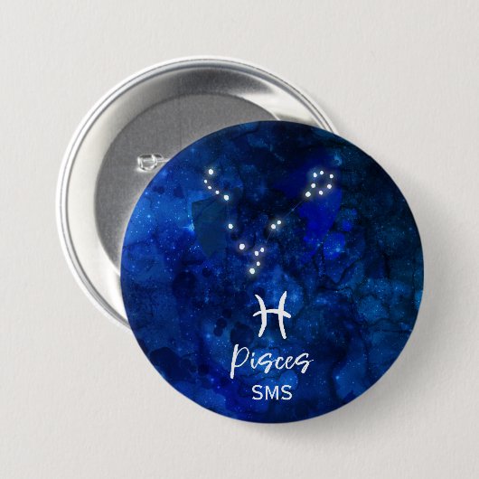 Pisces Zodiac Constellation Blue Galaxy Monogram Button (Vorne & Hinten)