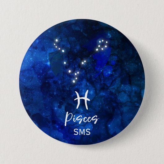 Pisces Zodiac Constellation Blue Galaxy Monogram Button (Vorderseite)