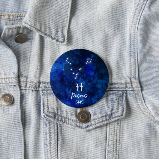 Pisces Zodiac Constellation Blue Galaxy Monogram Button (Beispiel)