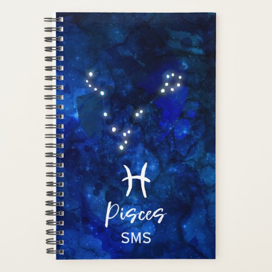 Pisces Zodiac Constellation Blue Galaxy Monogram Planer (Vorderseite)