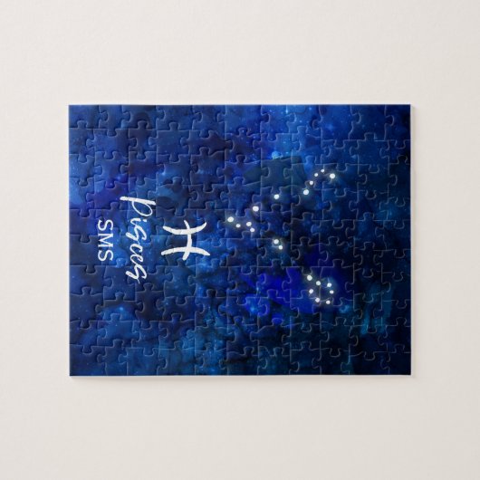 Pisces Zodiac Constellation Blue Galaxy Monogram Puzzle (Horizontal)