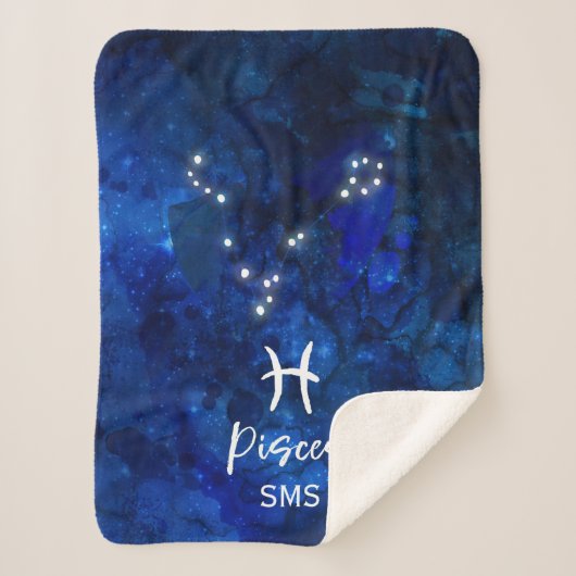 Pisces Zodiac Constellation Blue Galaxy Monogram Sherpadecke (Vorderseite)