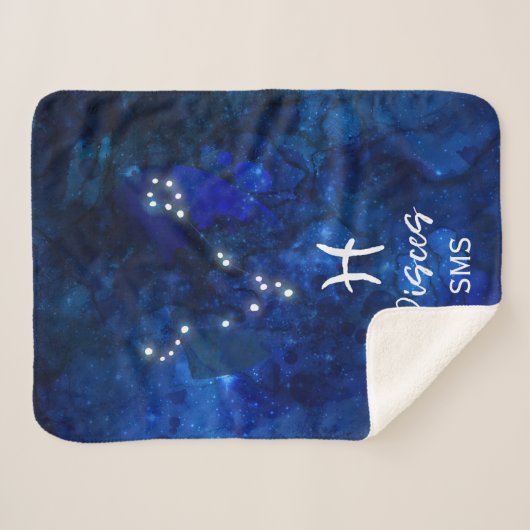 Pisces Zodiac Constellation Blue Galaxy Monogram Sherpadecke (Vorderseite (Horizontal))
