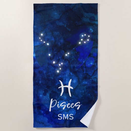 Pisces Zodiac Constellation Blue Galaxy Monogram Strandtuch (Vorderseite)