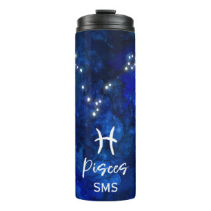 Pisces Zodiac Constellation Blue Galaxy Monogram Thermosbecher