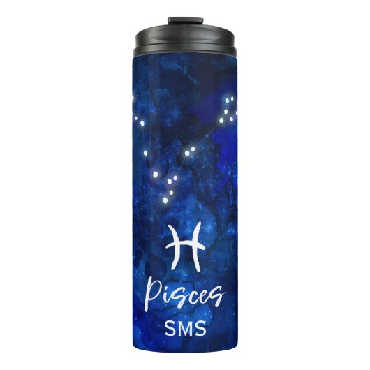 Pisces Zodiac Constellation Blue Galaxy Monogram Thermosbecher (Vorderseite)