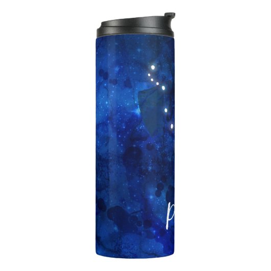 Pisces Zodiac Constellation Blue Galaxy Monogram Thermosbecher (Nach links gedreht)