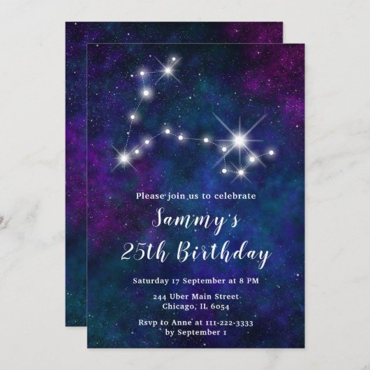 Pisces Zodiac Constellation Geburtstagsparty Einladung (Vorne/Hinten)