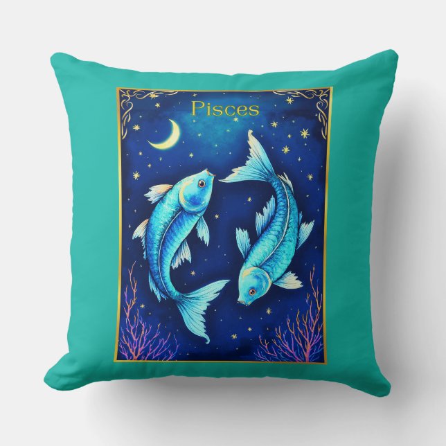 Pisces Zodiac Fish Swimming in Cosmic Waters Kissen (Vorderseite)