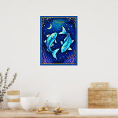 Pisces Zodiac Fish Swimming in Cosmic Waters Poster (Küche)