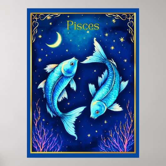 Pisces Zodiac Fish Swimming in Cosmic Waters Poster (Vorne)