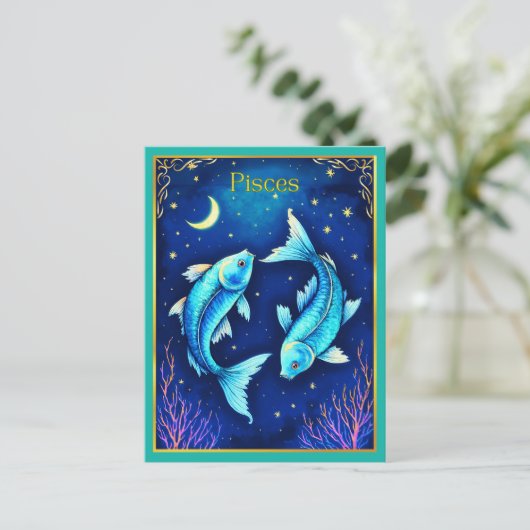 Pisces Zodiac Fish Swimming in Cosmic Waters Postkarte (Stehend Vorderseite)