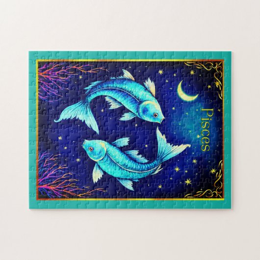Pisces Zodiac Fish Swimming in Cosmic Waters Puzzle (Horizontal)