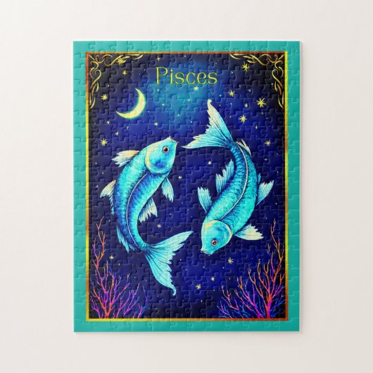 Pisces Zodiac Fish Swimming in Cosmic Waters Puzzle (Vertikal)