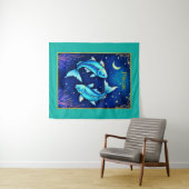 Pisces Zodiac Fish Swimming in Cosmic Waters Wandteppich (Beispiel (Horizontal))