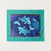 Pisces Zodiac Fish Swimming in Cosmic Waters Wandteppich (Vorderseite (Horizontal))