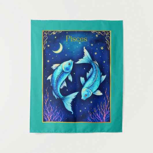 Pisces Zodiac Fish Swimming in Cosmic Waters Wandteppich (Vorderseite)
