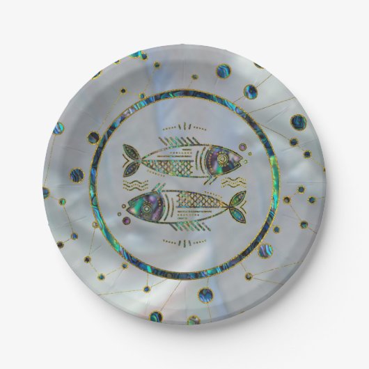 Pisces Zodiac Gold Abalone auf Konstellation Pappteller (Vorderseite)