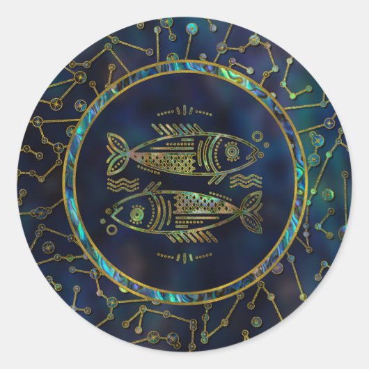 Pisces Zodiac Gold Abalone auf Konstellation Runder Aufkleber (Vorderseite)