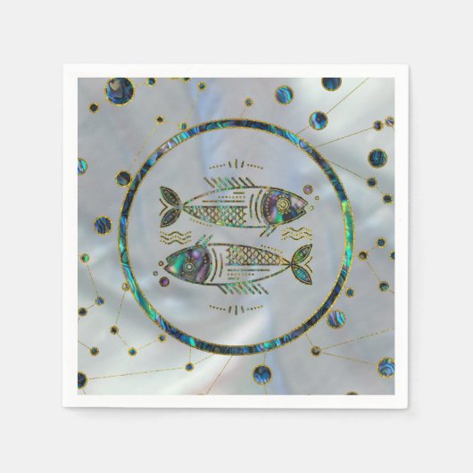 Pisces Zodiac Gold Abalone auf Konstellation Serviette (Vorderseite)