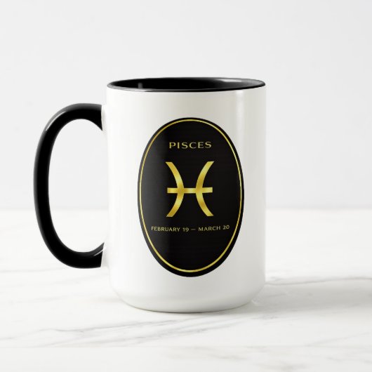 Pisces Zodiac Gold Oval Emblem Mug | Luxury Astrol Tasse (Links)