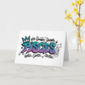 Pisces Zodiac Graffiti  Karte (Gelbe Blume)