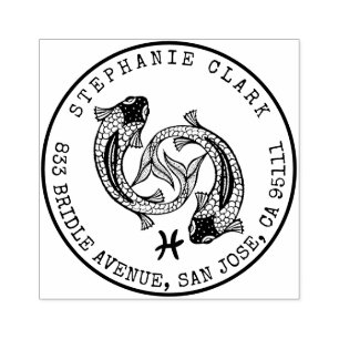 Pisces Zodiac handgezeichnet Fisch Rücksendeadre Gummistempel