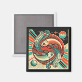 Pisces Zodiac Magnet Retro Design (Vorderseite/Rückseite)