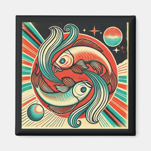 Pisces Zodiac Magnet Retro Design (Vorne)