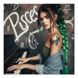 Pisces Zodiac Musician Piano Fotodruck