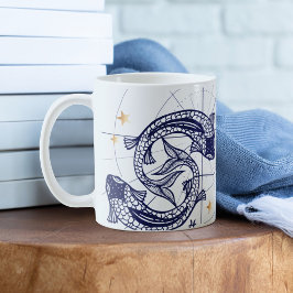 Pisces Zodiac Navy Blue & Gold Birth Tasse