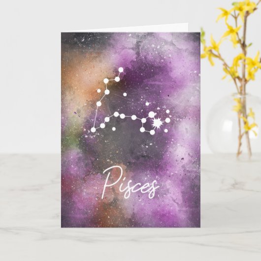 Pisces Zodiac Purple Galaxy Karte (Gelbe Blume)