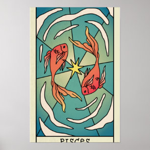 Pisces Zodiac Sign Abstract Art Vintage Poster