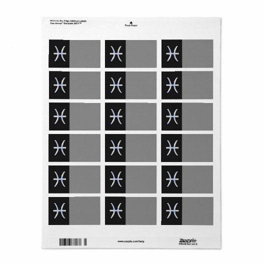 Pisces Zodiac Sign auf Black Snake Skin Decke Adressaufkleber (Vorne)