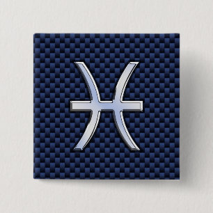 Pisces Zodiac Sign auf Blue Carbon Fibre Decor Button