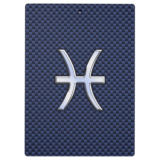 Pisces Zodiac Sign auf Blue Carbon Fibre Print Klemmbrett (Rückseite)