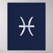Pisces Zodiac Sign auf Blue Carbon Fibre Print Poster (Vorne)