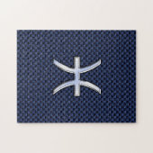 Pisces Zodiac Sign auf Blue Carbon Fibre Print Puzzle (Horizontal)