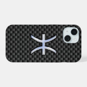 Pisces Zodiac Sign auf Carbon Fibre Print iPhone 15 Hülle (Rückseite (Horizontal))