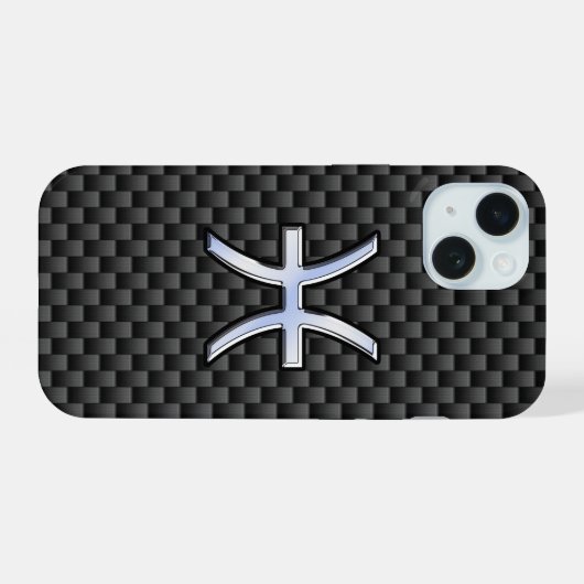 Pisces Zodiac Sign auf Carbon Fibre Print iPhone 15 Hülle (Rückseite (Horizontal))