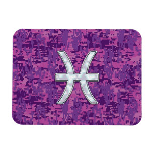 Pisces Zodiac Sign auf Fuchsia Digital Camouflage Magnet