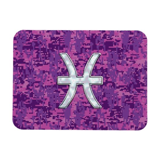 Pisces Zodiac Sign auf Fuchsia Digital Camouflage Magnet (Horizontal)