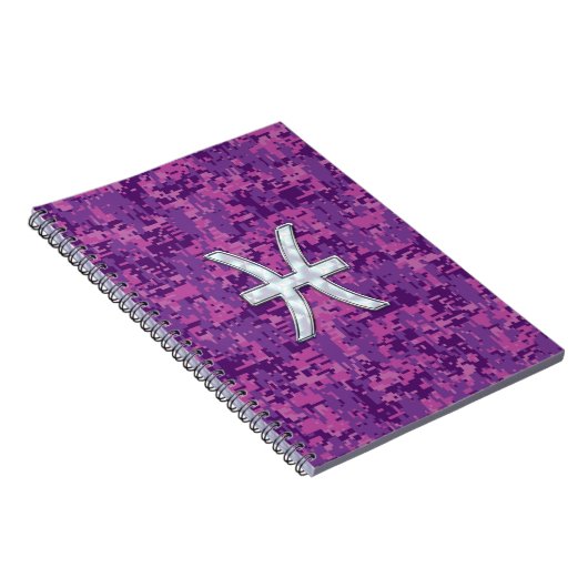 Pisces Zodiac Sign auf Fuchsia Digital Camouflage Notizblock (Rechte Seite)