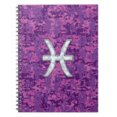Pisces Zodiac Sign auf Fuchsia Digital Camouflage Notizblock (Vorderseite)